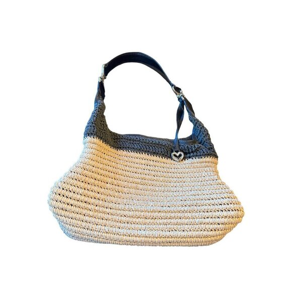 Brighton Straw Purse Leather Detail Shoulder Strap Silver Hardware - Picture 6 of 7